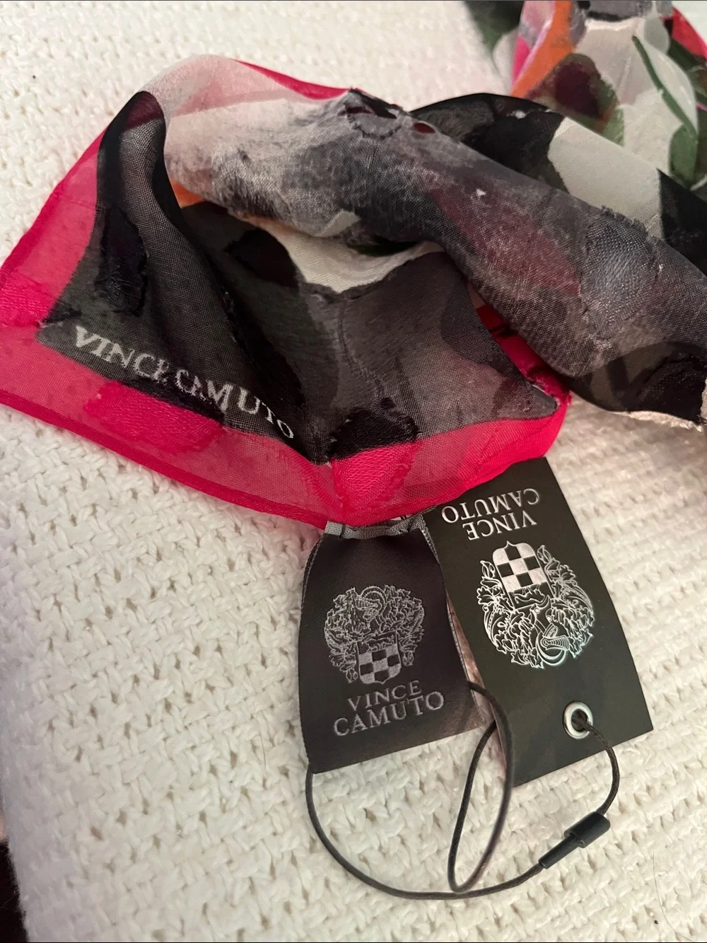 Vince Camuto Floral Sheer Scarf with Hot Pink Edge